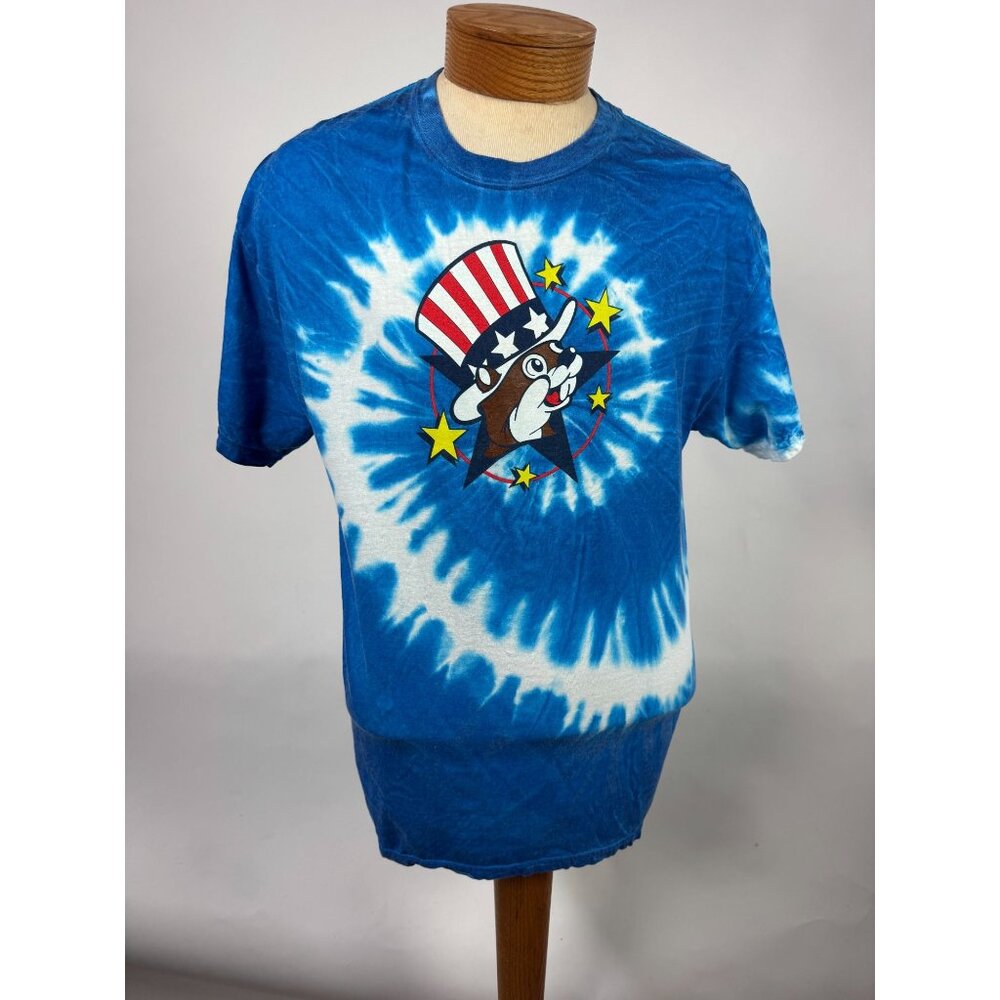 Buc-ees Star Spangled Beaver Tie-Dye T-Shirt Large Blue Patriotic Graphic Unisex